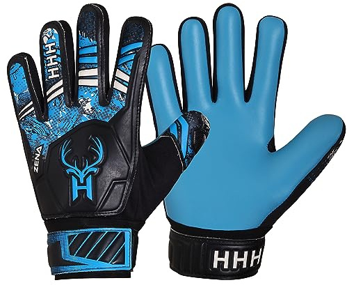 HHH Fotbollsmålvaktshandskar för barn, fotbollsmålvaktshandskar med 4 mm latexpalmer och utmärkt grepp (blå, storlek 3 (barn 5–6 år))