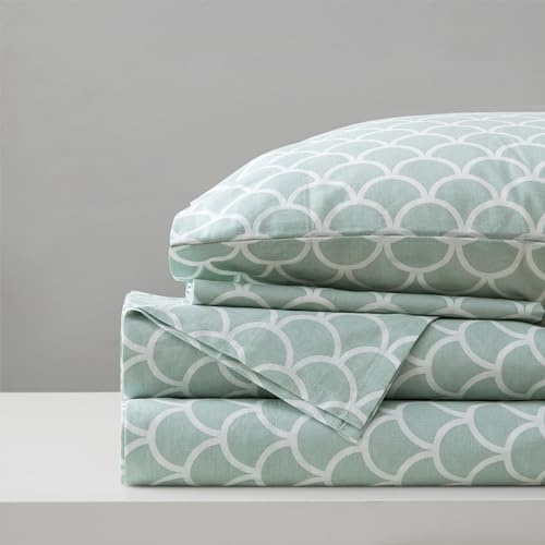 Comfort Spaces 100% Cotton Sheet Set Breathable, Lightweight, Soft with 12 Elastic Pocket Fits up to 14 Mattress, All Season Cozy Bedding, Matching Pillow Case, Twin Scales 3 Piece
