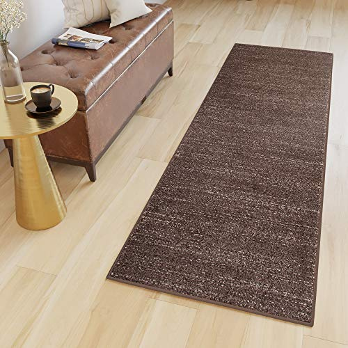 TAPISO Sari Teppich Läufer Meterware Wohnzimmer Schlafzimmer Küche Flur Brücke nach Maß Braun Dunkelbraun Einfarbig Meliert ÖKOTEX 60 x 100 cm