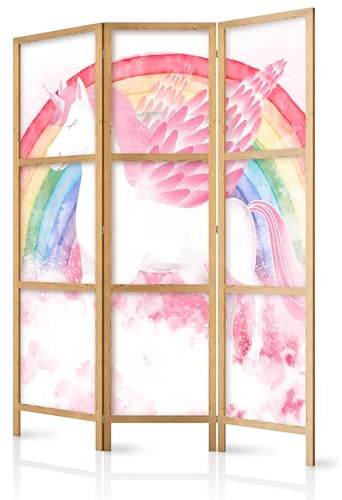 murando - Paravent Raumteiler Holz Kinder, 135x172 cm, 3-teilig, Wohnzimmer | Mobiler Sichtschutz, sofort einsatzbereit, Holzrahmen, ideal fürs Wohnzimmer oder Büro, geruchsneutral, lichtbeständig