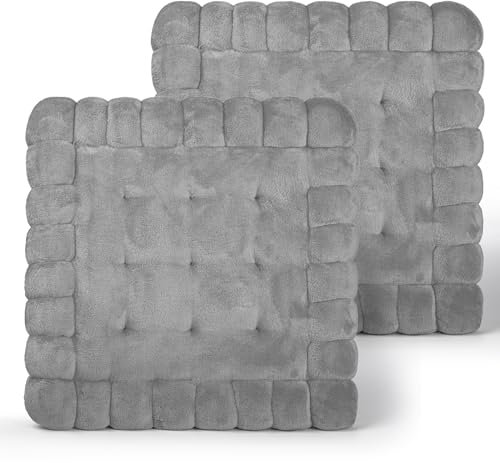 BESCH Cojines para Silla Cuadrados Forma de Galleta 40cmØ - Cojín de Asiento Suave y Cómoda, Ideal para Decoración de Hogar y Terraza (Cuadrados Gris, Pack 2)