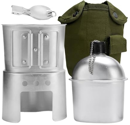 BeGrit Mensa militare Army Canteen WWII US G.I. Style Mensa Kit mensa con tazza in alluminio Stufa Cucchiaio Forchetta in Acciaio Inox per Escursionismo Backpacking Campeggio