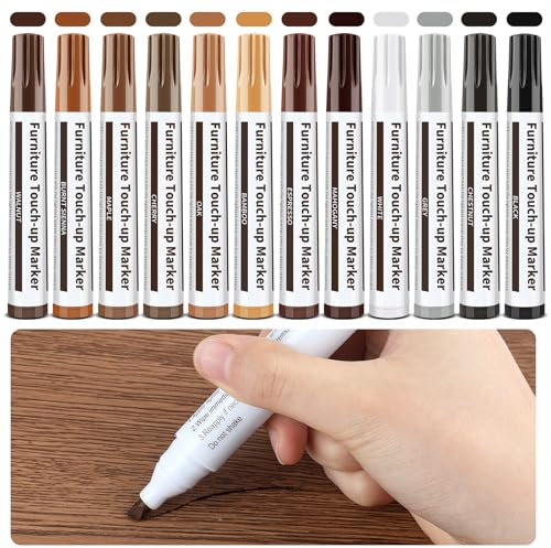 Penriter Möbel Reparatur Holzmarker 12 Farben, Holzkorrekturstift für Möbel Holz Kratzer entfernen, Holzreparaturstift Holzkitt für laminat Flecken Böden Tische Schreibtische