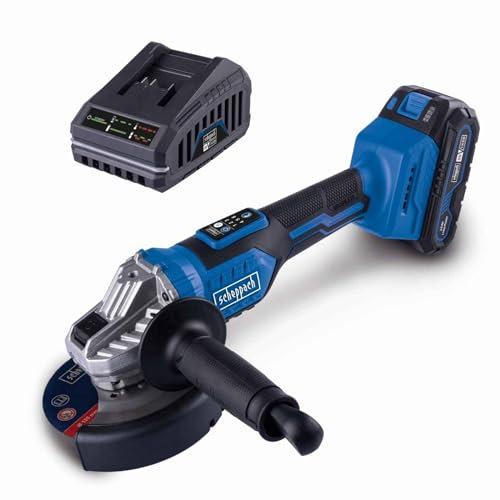 Scheppach Akku-Winkelschleifer BC-AG125-X 20V Brushless Motor mit Softstart | Schleifscheiben Ø 125mm | 20V-IXES-Serie | Drehzahleinstellung 3000 ‒ 10000 min-1 | mit 2Ah Akku & Ladegerät