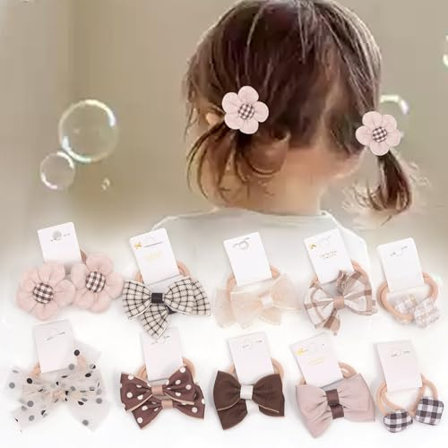 BIANHUAN Boutique Baby-Haarschleifen und Gummibänder, 20 Stück Pferdeschwanzhalter mit Schleifen, 3,1 cm Zöpfe, Gummibänder, Haarschmuck für kleine Mädchen (Set-D)