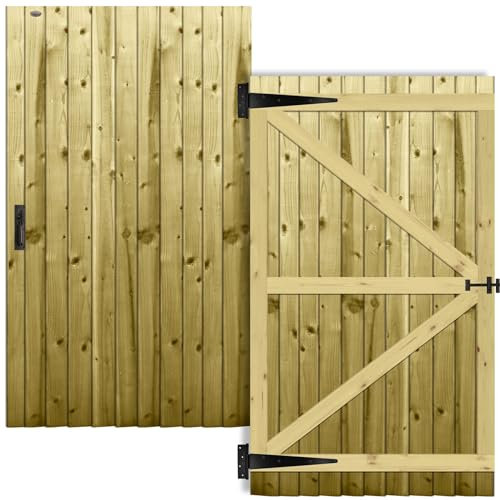 Flat Top Wooden Garden Gate 6x3.5ft - Feather Edge Fully Framed Treated Timber Door + Suffolk Latch Hinge Pack, H:6ft x W:3.5ft Ideal for Outdoor Pathway Home Access (High: 180cm x Wide: 105cm)