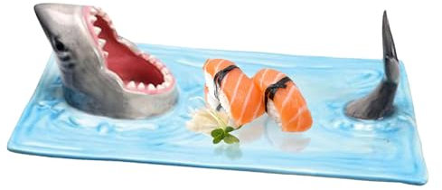 Plato de sushi de tiburón, tabla de queso para pastel de tiburón, plato de sushi de cerámica, tabla rectangular de queso con forma de tiburón, placa de cerámica pintada a mano, tabla de queso de