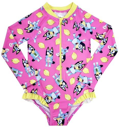 Bluey Girls Swimming Costume Long Sleeved Surf Swim Suit (Bluey Surf Suit, 3-4 Years)