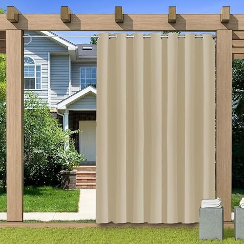 BliRiki Outdoor Vorhang mit Ösen, Outdoor Vorhang Sonnenschutz Wasserdicht für Pavillon Terrasse, Blickdicht Gardinen für Schlafzimmer, 1 Stück, Biscotti Beige, B183xH213cm