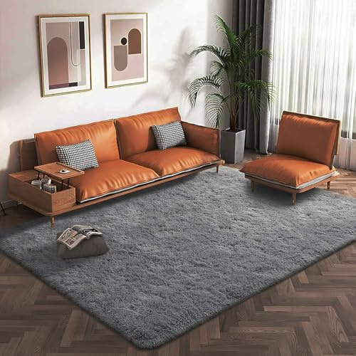 XUEDNGM Weicher Und Flauschiger Teppich 110 x 220 cm Pflegeleicht Und Einfarbig, Weich Modern Unifarben Hochflor Teppich Teppich Wohnzimmer Flächenteppich für Wohnzimmer, Schlafzimmer, Grau