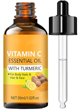 Olio essenziale di vitamina C con olio di curcuma per il viso, idratante, rassoda, aumenta l'elasticità della pelle, siero alla curcuma, massaggio per corpo, unghie, capelli e viso, per donne e uomini