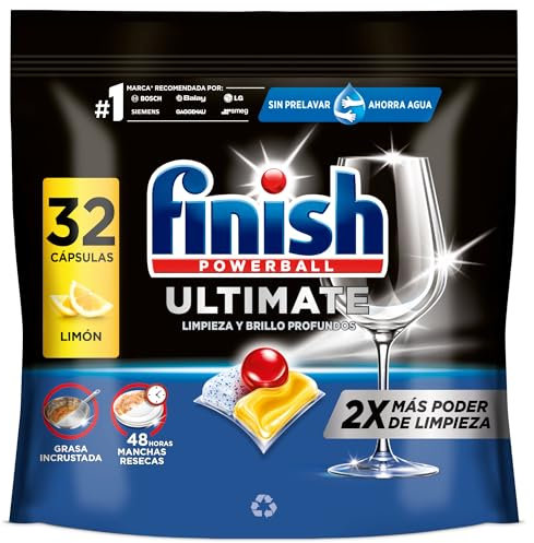Finish Powerball Ultimate All in 1 Pastillas para el lavavajillas, aroma limón, 32