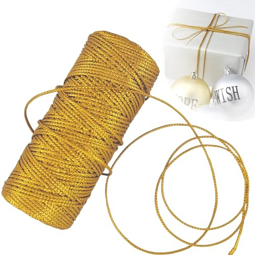 Diyxisk Goldkordel 100m x 1,5mm – Reißfeste Bastelschnur Gold, Unelastisch – Edles Geschenkband für Weihnachten, Deko & DIY Handwerk – Glänzende Metallic Kordel für Anhänger & Verpackung