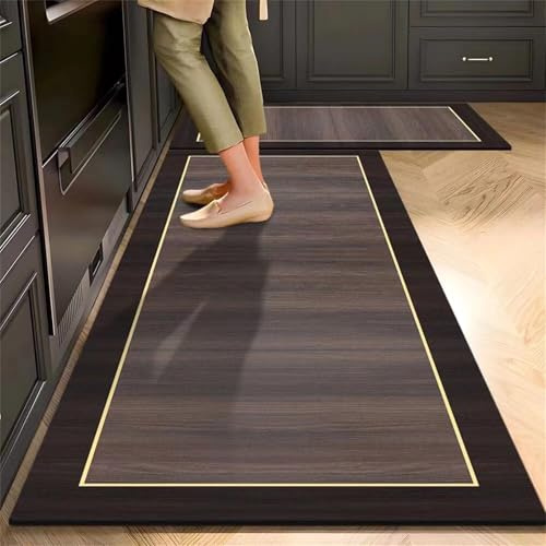 Highdi Retro-Holzmaserung Küchenläufer, Saugfähig Küchenteppich, Teppich Küche Teppich Flur, Waschbarer Teppich, Küchenläufer rutschfest, für Eingangsbereich Esszimmer (Anthrazit,50x180cm)