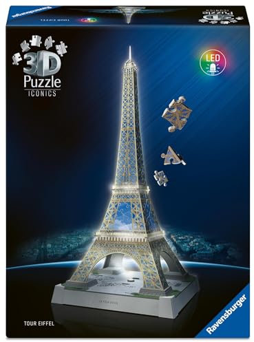 Ravensburger 3D Puzzle Iconics: 12008024 Eiffelturm - mit Licht - Das Wahrzeichen von Paris als detailgetreues und beleuchtetes Modell