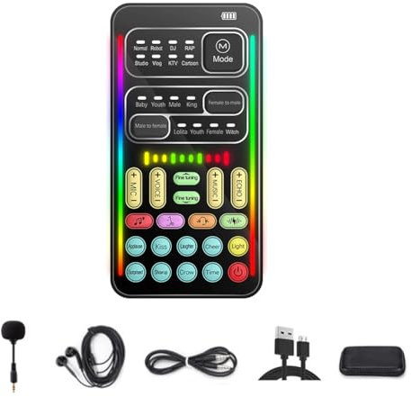 FPHADO I9 Changeur de Voix Kit Effets Audio Multiples Cartes Son Bluetooth Live Outil de Microphone de Carte Son Live Portable Ultra-Mince