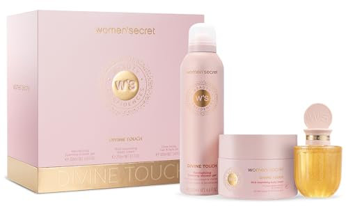 Women'Secret Beauty Confidences Divine Touch Estuche Regalo de Mujer Pack de 3 Piezas Crema Corporal 250ml, Gel de Ducha en Espuma 200ml y Aceite Corporal 100ml