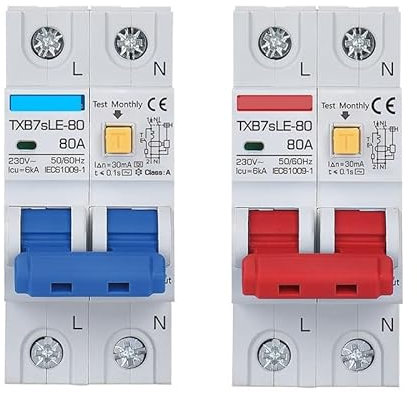 KRIECK Magnetotermico,Interruttore Magnetotermico RCBO 6KA Tipo A 10A 16A 32A 40A 63A 30mA Interruttore differenziale 2P con Protezione da sovracorrente e perdite(2P Type AC 220V,40A)