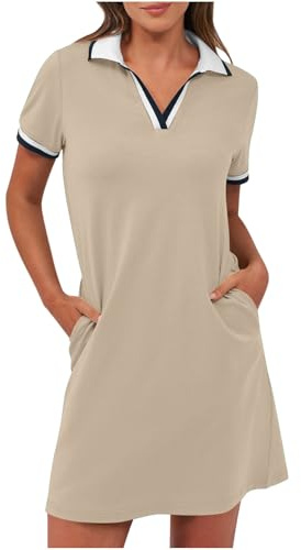 BFSWL Vestido de polo para mujer, manga corta, vestido de ocio, largo hasta la rodilla, vestido de deporte, vestido de verano, vestido de golf, monocolor, vestido de tenis, tiempo libre, solapa