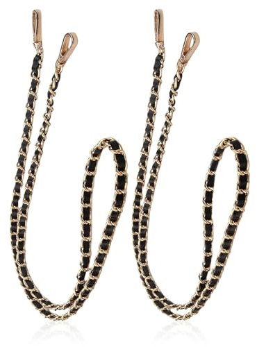 2 Stück Taschenkette,120cm Metall Ersatz Kette für Tasche,Handtaschenketten mit Schnallen,Handykette,Tasche Schulterriemen,für Crossbody-Taschen-Ersatzriemen (Schwarzer Riemen + Goldene Kette)