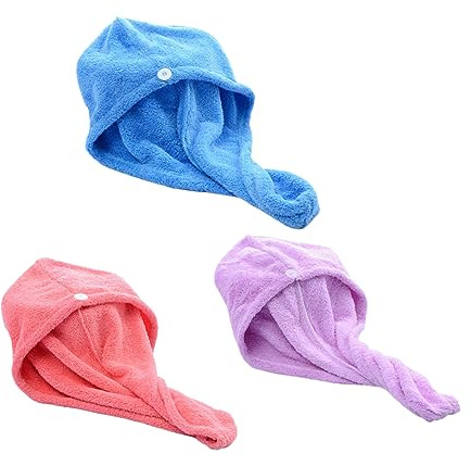 VICASKY 3stücke Haartuch Turban für Duschen Wasserabsorbierend Trockenhaube für Haare Duschhaube aus Mikrofaser Geeignet für Frauen und Mädchen Einfach Anzuwenden Waschen