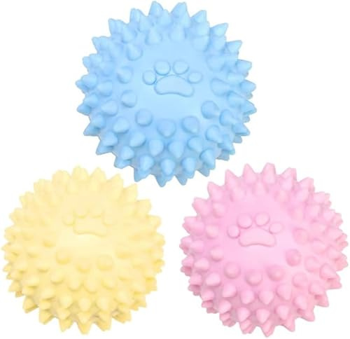3Pcs Colorful Dogs Toy Spiky for TPR Ball No Squeak Chew Toy Long Lasting for Aggressive Heavy Chewers Dogs Puppy Teething Training Spiky Rubber Ball Toy Small,Dog Chew Toys for Aggressive Chewers