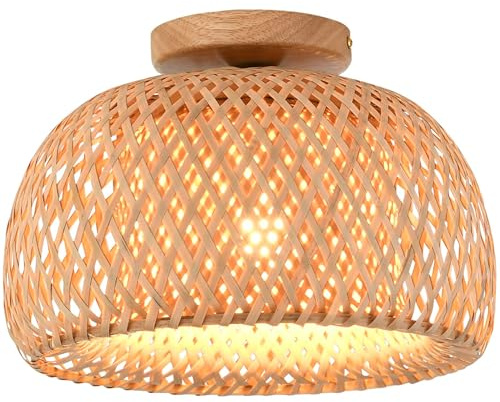 JOYINLED Deckenleuchte Rattan Geflochten, Boho Lampe Halbbündig, Handgefertigt, 40 cm, Natur(keine Glühbirne)