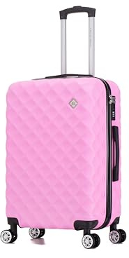 Preston Morgan Medium Suitcase on 4 Dual Spinner Wheels Super Lightweight ABS Hard Shell Hold Check in with Built-in TSA Lock (Pink, 75L)