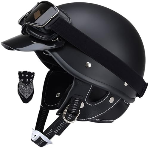 Classique Retro Casques Moto, Jet Casque, Cyclomoteur Casque ECE/Dot Homologué Demi-Casque, Casque Vintage Casque Mobylette pour Scooter Femmes Hommes pour Motos Chopper Mobylette