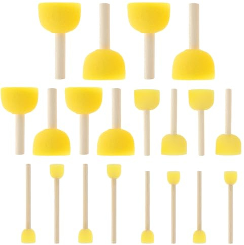 Classicseali 20 stycken runda svampborstar, 5 storlekar, svampborstar, barn med trähandtag för akrylmålning, gör-det-själv, hantverk och barnkonst, gul