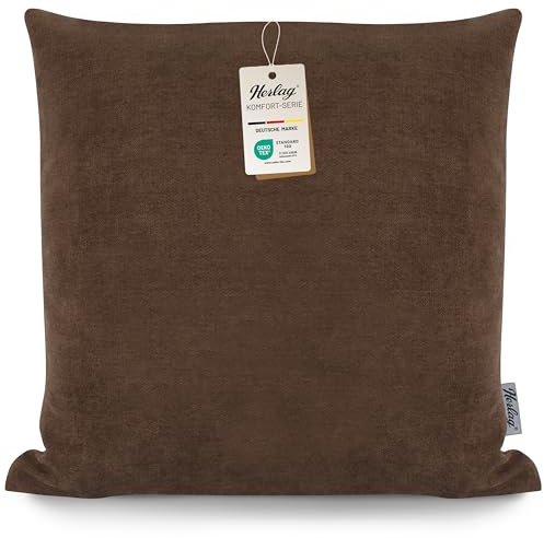 Herlag Dekokissen Feel 40x40cm – Couchkissen mit Füllung und Bezug, dekoratives Zierkissen, Oeko-Tex 100 Zertifiziert, Kissenhülle waschbar bis 40°C, Braun