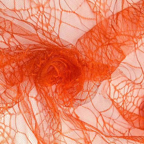 CABODYALS 2.65 m Dunkelorangefarbener Spitzenstoff Mit Spinnennetz Gothic Netz Tüll Halloween Transparenter Stoff Polyester Gaze Stoffe Zum Nähen Herstellen von Kleidungszubehör Heimparty Festival Dek