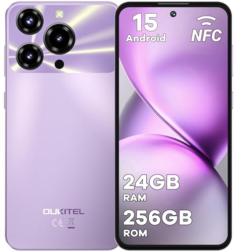 OUKITEL C69 SIM-Free & Unlocked Mobile Phones - Android 15 Phone, 7.2 Display Smart Phone, 24GB+256/1TB, 6000mAh Phones, 64+8MP, 4G Dual SIM, Fingerprint/Face ID/NFC/OTG/GPS(Purple)