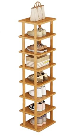 Explorinox Schuhregal Platzsparend, Schmal und Hoch, Bambus Schuhregal aus Holz, 5/7/8 Etagen, Vertikal, Abnehmbar, Ideal für Flur, Eingang, Kleiner Raum (8 Tiers)