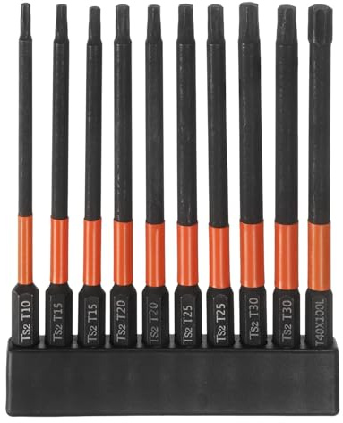 QUARKZMAN Juego 6 Brocas Para Destornillador Tipo Torx T10-T40 4 (100mm) Largo Con Vástago Hexagonal 1/4 Magnéticas Sin Orificio Antimanipulación 6 Estrella Para Taladro Acero S2