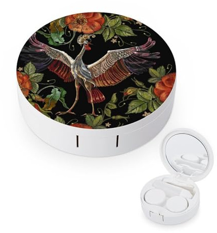 fkgvwo Contact Lens Container Birds and Flowers Travel Contact Lens Box with Mirror Tweezers Solution Bottle