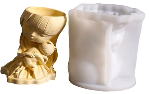 OOLA.DETAL Kitten Girl Flowerpot Silicone Mold Easy Demolding Dishwasher Safe For Making Candle Soap Flowerpot Holiday