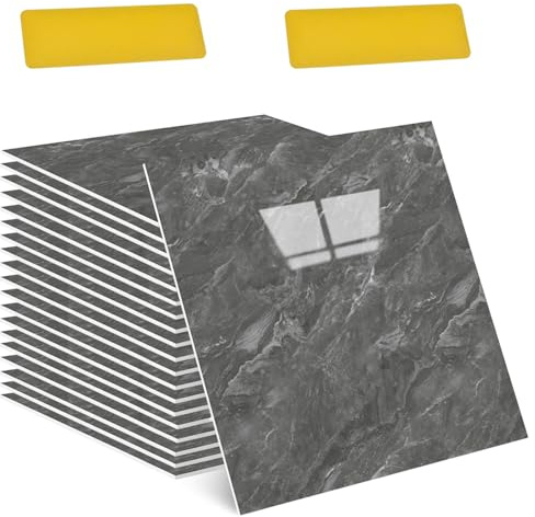 20 Pcs Self Adhesive Wall Tiles Marble Stick on Tiles Kitchen Peel and Stick Wall Stickers 3D Waterproof Bathroom Wall Panels Decorative Tile Stickers for Shower Splash Back Living Room - Gray 12x12