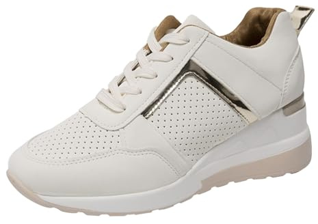 YIzdegg Sportskor dam kilklack, löparskor stor storlek sneakers lapptäcke löparskor lätta sneakers halkfria träningsskor bekväma joggingbyxor med skosnören platåneaker, Vit, 43