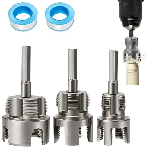 Pipe Tapping and Threading Tool, 1/2 3/4 1 Dual-Function Integrated Internal & External Pipe Threading Tool for Water Pipe, Compatible with Electric Drills (1+3/4+1/2)