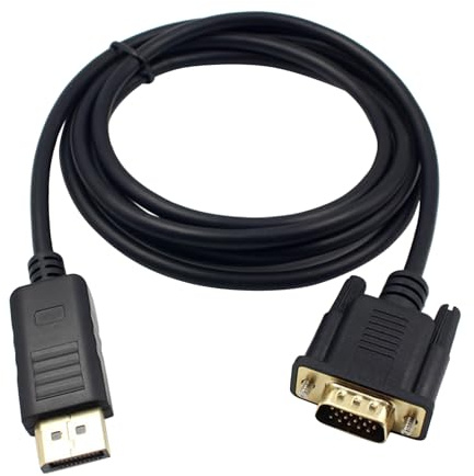 Uonlytech Câble Displayport vers Vga Mâle 1,8 M, Câble Haute Vitesse Compatible Projecteur et Moniteur, Transfert Vidéo 1080p, Connecteur à Loquets Sécurisé pour Bureau et Usage