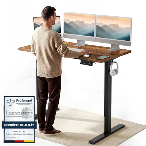 WINTONCOVE Elektrisch Höhenverstellbarer Schreibtisch 160x80 & 120x60 cm - Flüsterleiser Dual-Motor, Anti-Kollision, Memory-Funktion, Kabelmanagement inklusive