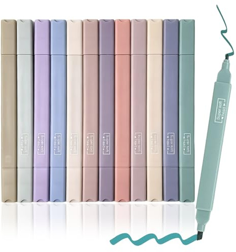 12 Stück Dual Tips Textmarker Set Aesthetic Textmarker Pastell Textmarkers | Assorted Farben Sanfte Farbtöne für Konzentration Text Marker Perfekt zum Hervorheben von Tagebuch oder Notizbuch in Schule