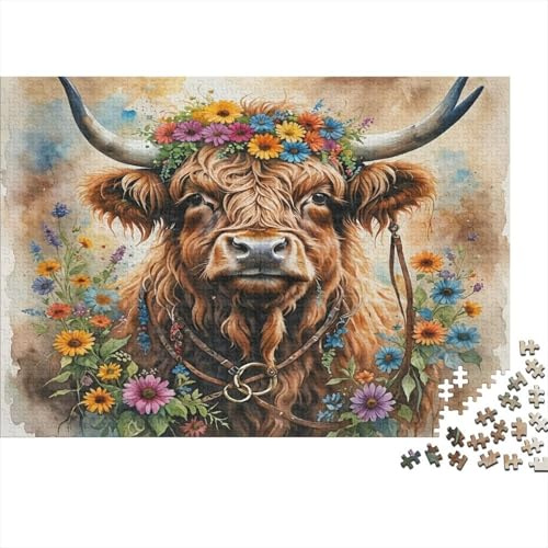 Mucca Highland Puzzle 1000 Pezzi Carta per Adulti Prato Fiorito Gioco di Puzzle 1000 Pezzi Relax Decorazione Casa Regalo Famiglia 38x26cm/1000pcs