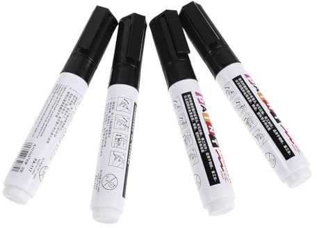 Veemoon Stylo Retouche Peinture Imperméable et Résistant aux UV 4 Pièces pour Pierre Tombale 8mm Pointe Large Noir, Plastique pour Monuments en Roche en Extérieur