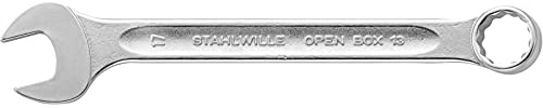Stahlwille 40081717 Combination Spanners Open-Box No.13, Size 17mm, Metric, with 15 degree Offset Ring End, Chrome Plated Finish, Length 190mm, Made in Germany