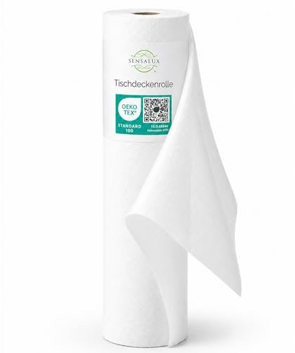 Sensalux Tischdeckenrolle Vlies 1,50 x 25 m Weiß, 80 g/m² | abwaschbar, wasserabweisend, stoffähnlich, Tischdecke Rolle, OEKO-TEX, Party, Hochzeit, Catering, Event