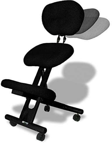 cinius Ergonomischer Stuhl Orthopädischer Kniestuhl mit Rücken Computerstuhl Kniehocker Stoff Schwarz Farbe