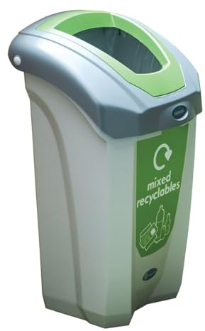 Glasdon Nexus 30 Kitchen Bin Mixed Recycling Waste Office Bins With Lid | Indoor Recycling Container, 30 Litre Slim Office Recycling Bin, Integral Sack Retention System, 5 Year Manufacturer Warranty