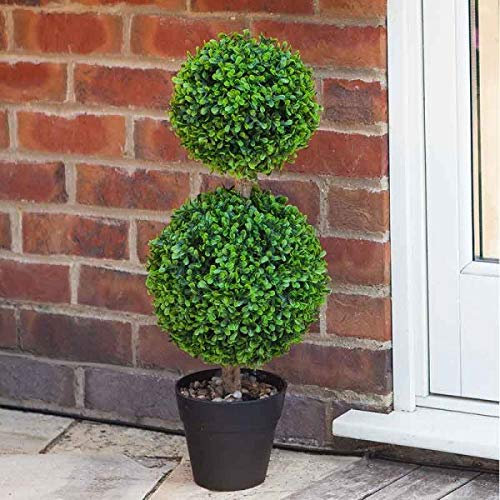 Garden Mile® Plantación artificial de árbol topiario verde para jardín, plantas y macetas artísticas redondas de corte de bola, arbusto de jardín para puerta, porche delantero (bola dúo)